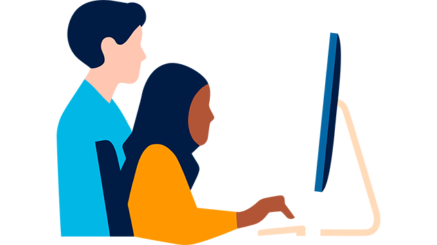 illustration of 2 people looking at a computer